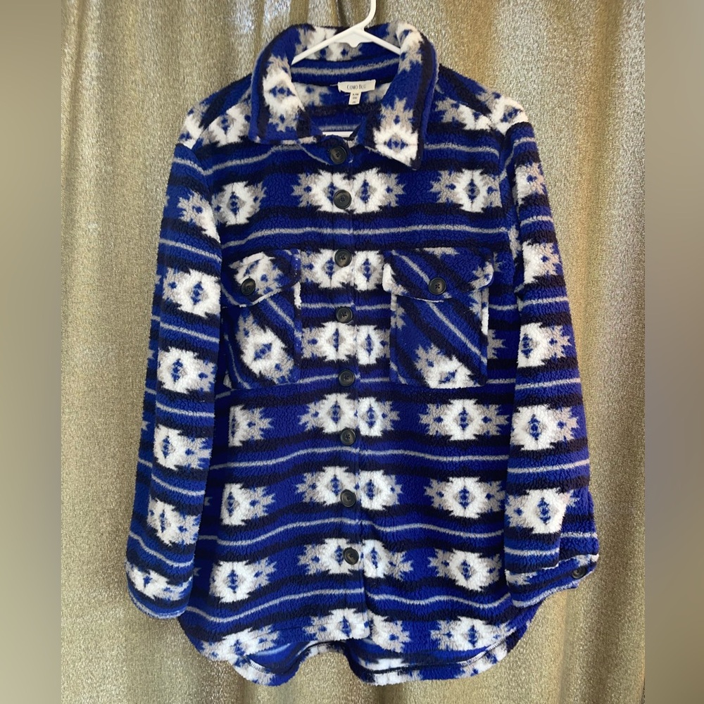Sherpa Blue Patterned Women's Jacket Large